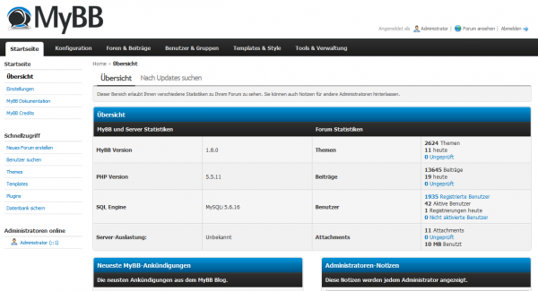 Das Admin-CP gibt Ihnen einen Überblick über Ihre Community