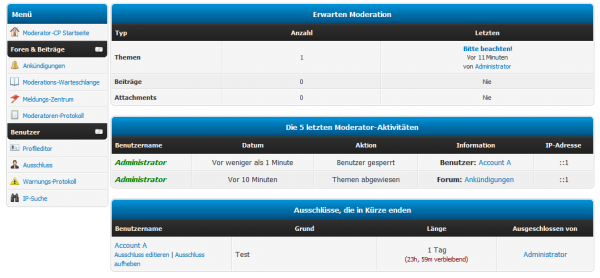 Das Moderator-CP bietet alles, was Sie benötigen
